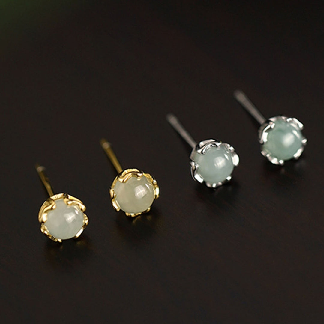 1 Pair Ear Studs Shiny Imitation Jade Inlay Ear Decoration Fashion Jewelry Piercing Studs Earring  Women Jewelry Gift Image 12