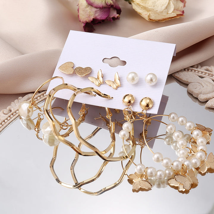 6 Pairs Dangle Earrings Butterflies Heart Jewelry Circle Imitation Pearls Earrings for Wedding Party Banquet Prom Image 4