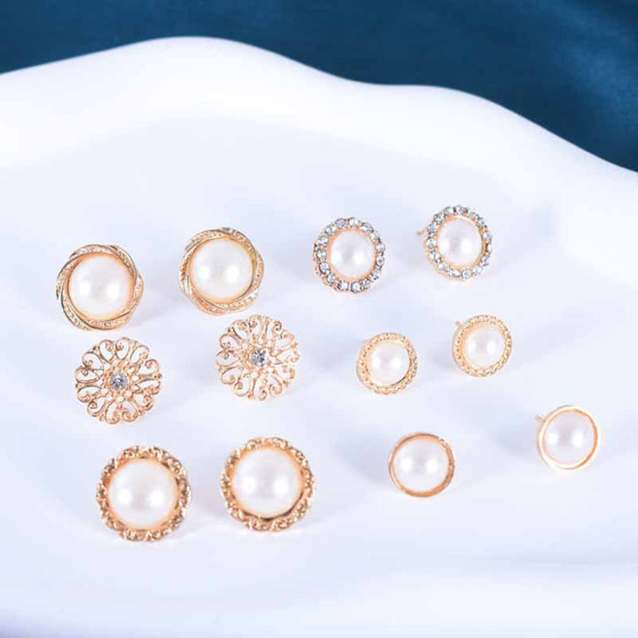 6 Pairs Stud Earrings Round Studs Jewelry for Dating Image 2