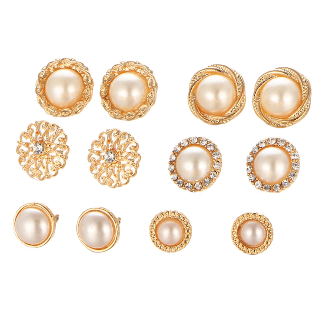 6 Pairs Stud Earrings Round Studs Jewelry for Dating Image 4