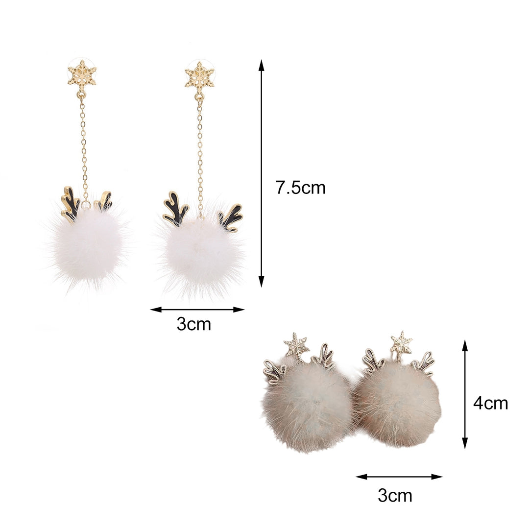 1 Pair Drop Earrings Tassel Design Spherical Elk Antlers Imitated Mink Hair Geometric Women Earrings for Dating Image 7