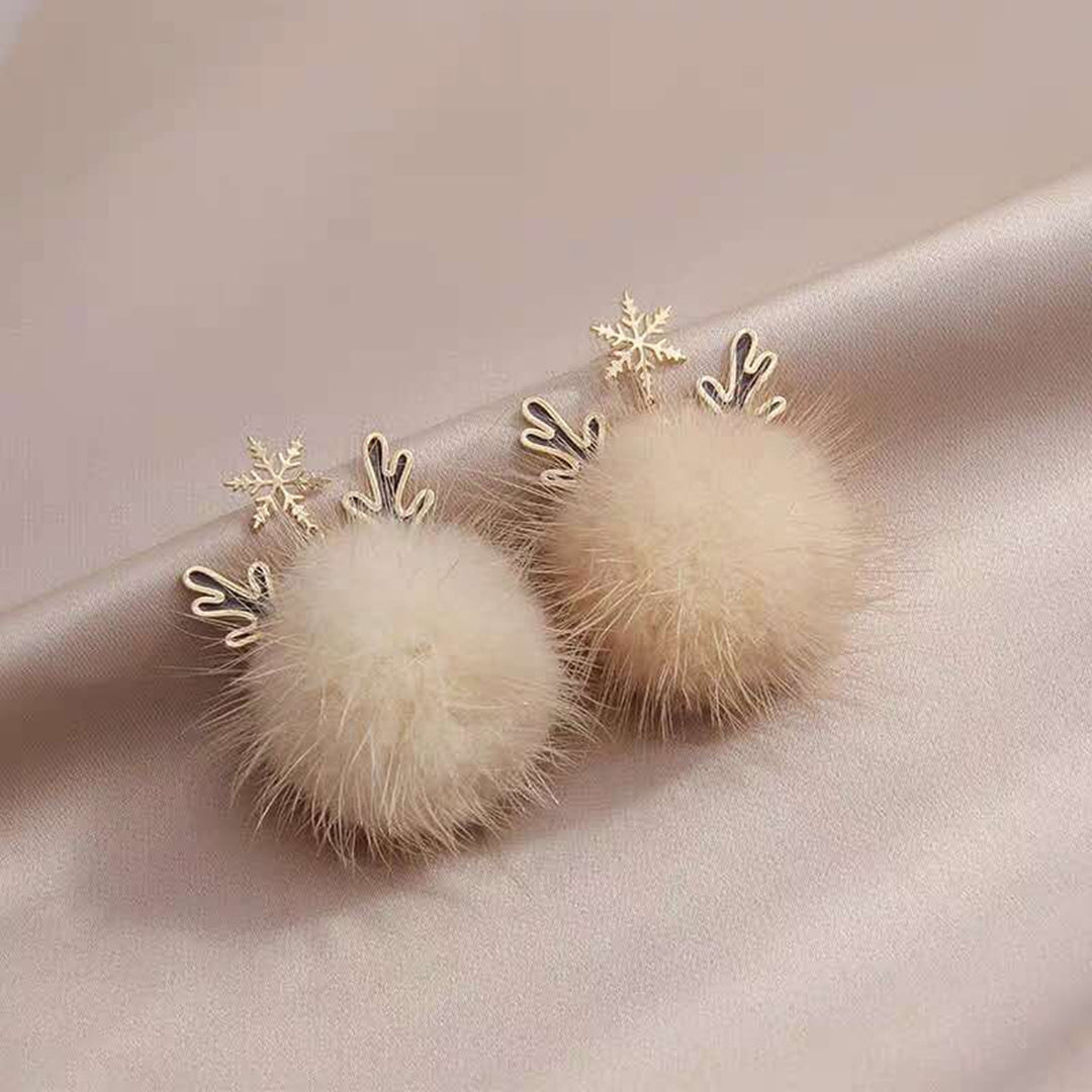 1 Pair Drop Earrings Tassel Design Spherical Elk Antlers Imitated Mink Hair Geometric Women Earrings for Dating Image 9