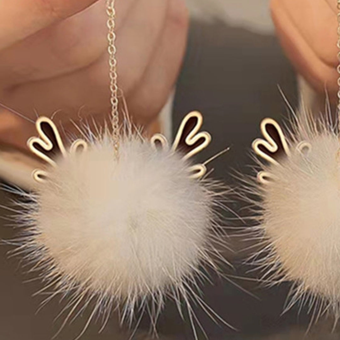 1 Pair Drop Earrings Tassel Design Spherical Elk Antlers Imitated Mink Hair Geometric Women Earrings for Dating Image 11