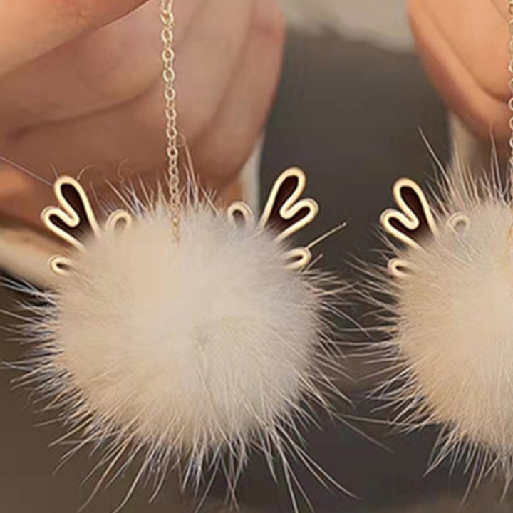 1 Pair Drop Earrings Tassel Design Spherical Elk Antlers Imitated Mink Hair Geometric Women Earrings for Dating Image 11