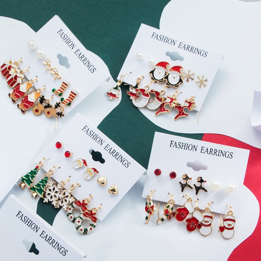 6Pairs/Set Christmas Earrings Studs Dangle Earrings Image 1