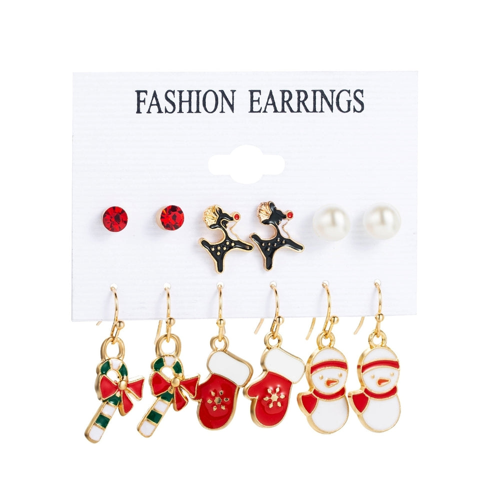 6Pairs/Set Christmas Earrings Studs Dangle Earrings Image 2