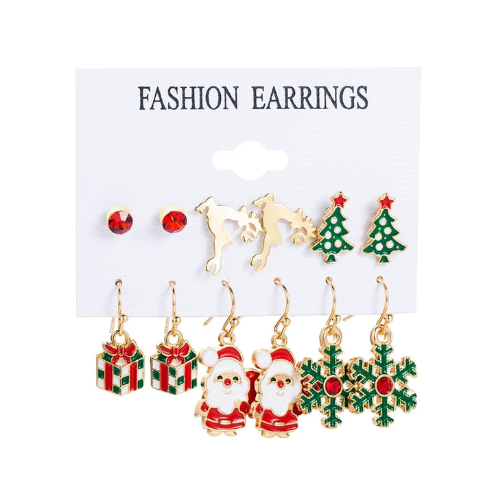 6Pairs/Set Christmas Earrings Studs Dangle Earrings Image 3