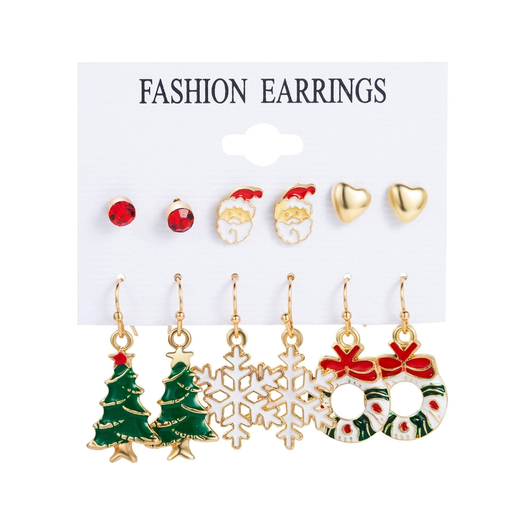 6Pairs/Set Christmas Earrings Studs Dangle Earrings Image 4