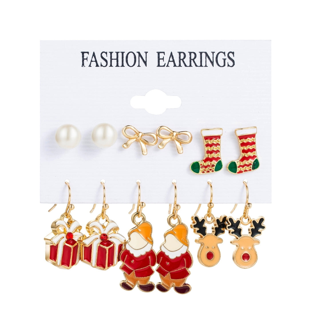 6Pairs/Set Christmas Earrings Studs Dangle Earrings Image 4