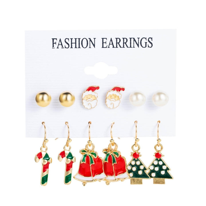 6Pairs/Set Christmas Earrings Studs Dangle Earrings Image 1