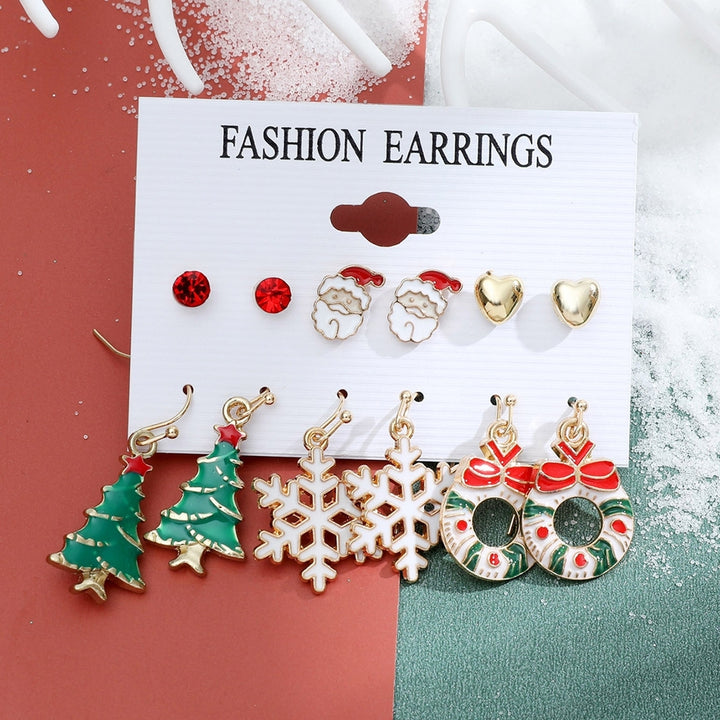 6Pairs/Set Christmas Earrings Studs Dangle Earrings Image 10