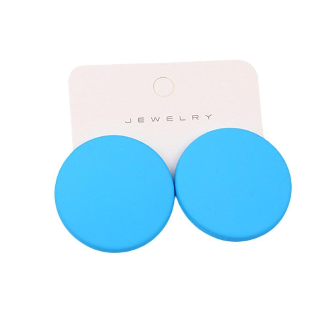 1 Pair Stud Earrings Candy Color Geometric Spray Paint Piercing Simple Women Girl Big Round Ear Studs Fashion Jewelry Image 7