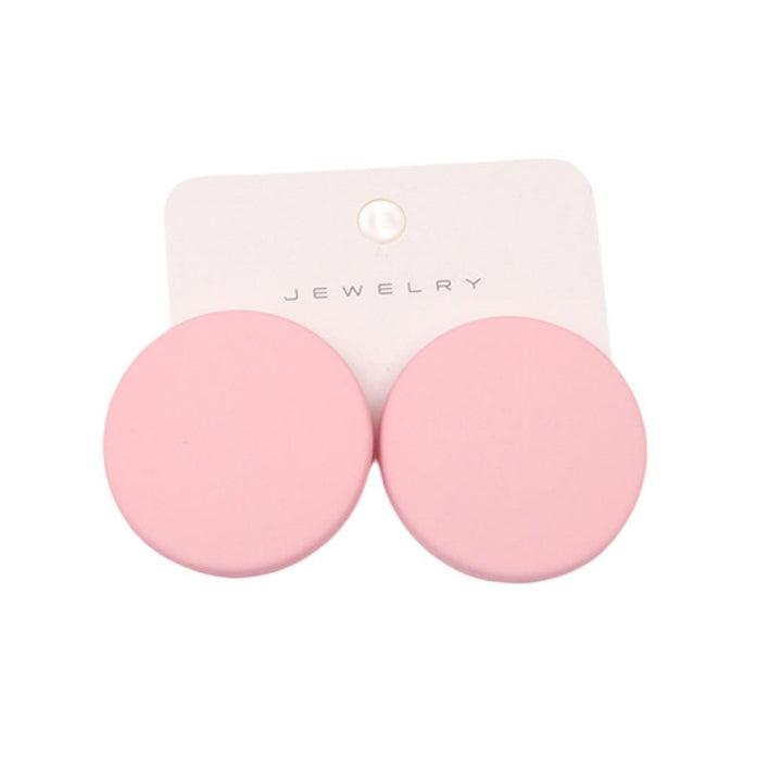 1 Pair Stud Earrings Candy Color Geometric Spray Paint Piercing Simple Women Girl Big Round Ear Studs Fashion Jewelry Image 11