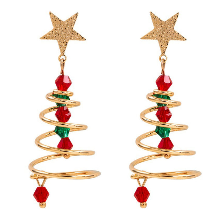 1 Pair Christmas Tree Earrings Five-pointed Star Plating Contrast Colors Jewelry Fine Texture Dangle Earrings Girls Xmas Image 4