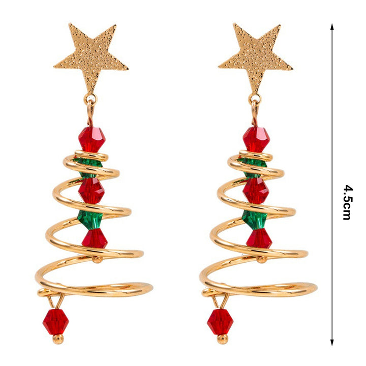 1 Pair Christmas Tree Earrings Five-pointed Star Plating Contrast Colors Jewelry Fine Texture Dangle Earrings Girls Xmas Image 6