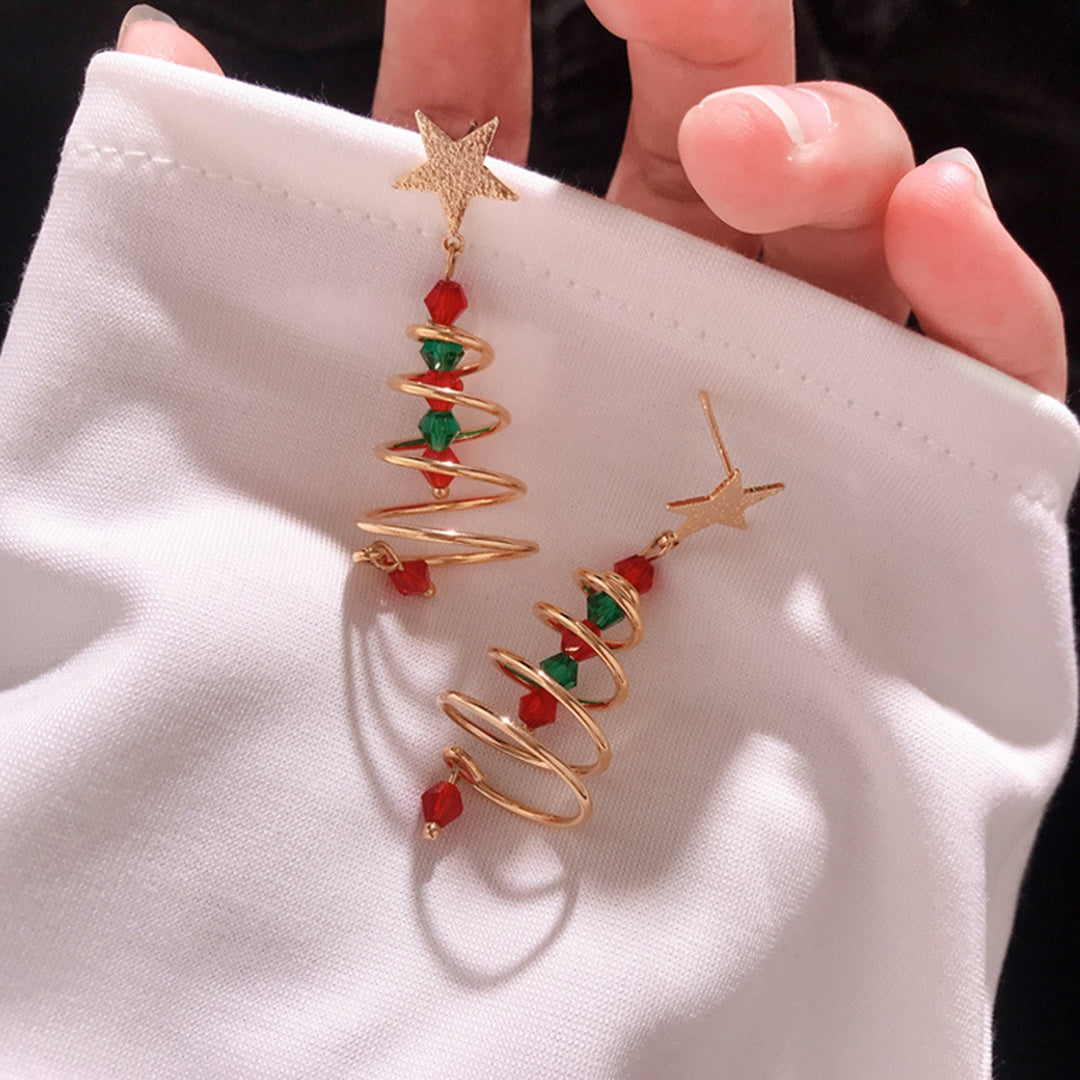 1 Pair Christmas Tree Earrings Five-pointed Star Plating Contrast Colors Jewelry Fine Texture Dangle Earrings Girls Xmas Image 10