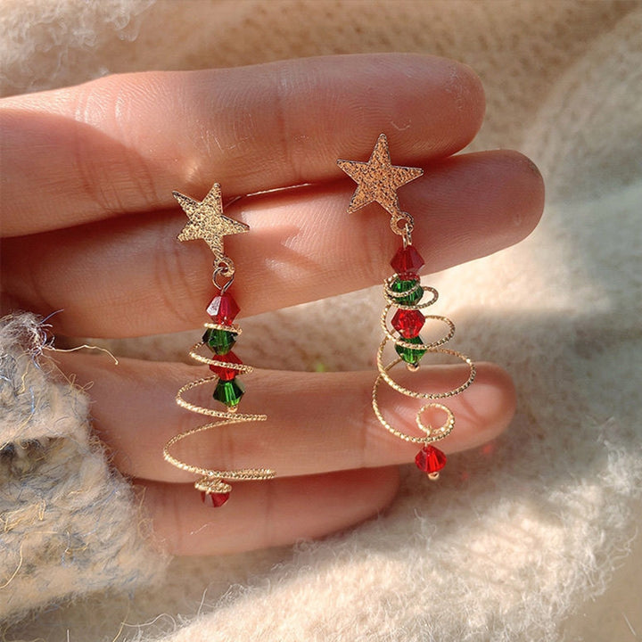 1 Pair Christmas Tree Earrings Five-pointed Star Plating Contrast Colors Jewelry Fine Texture Dangle Earrings Girls Xmas Image 11