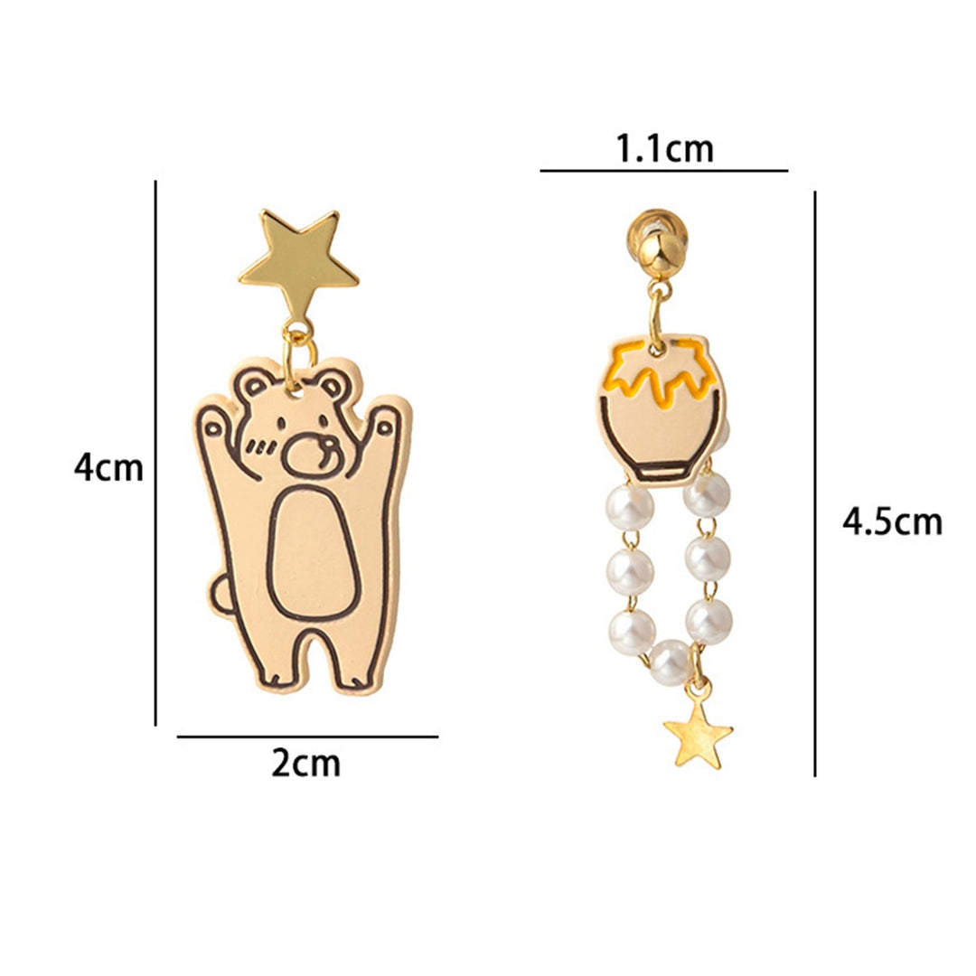 1 Pair Dangle Earrings Cartoon Dissymmetry Women Faux Pearl Bear Drop Earrings Jewelry Accessories for Everyday Wear Image 6