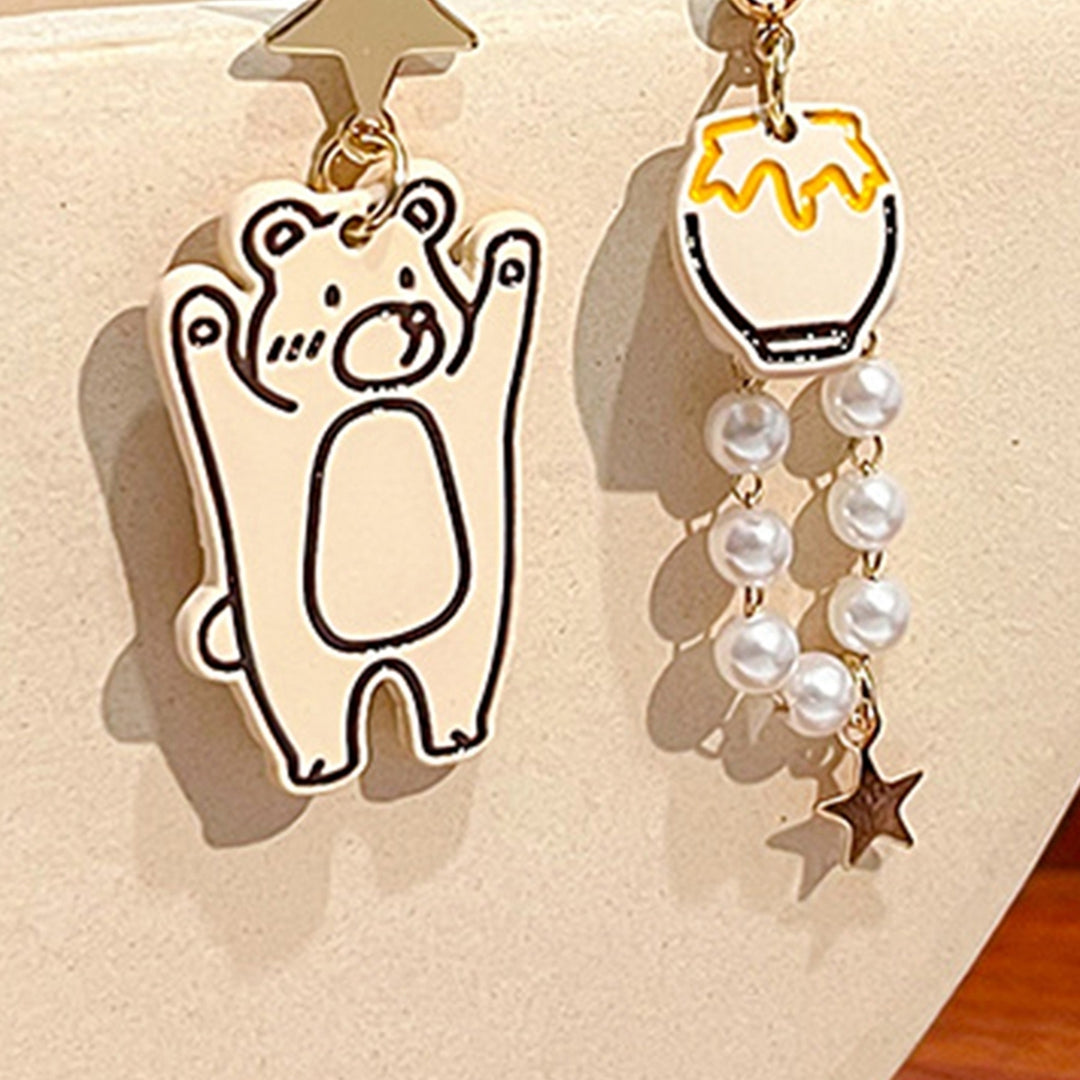 1 Pair Dangle Earrings Cartoon Dissymmetry Women Faux Pearl Bear Drop Earrings Jewelry Accessories for Everyday Wear Image 8