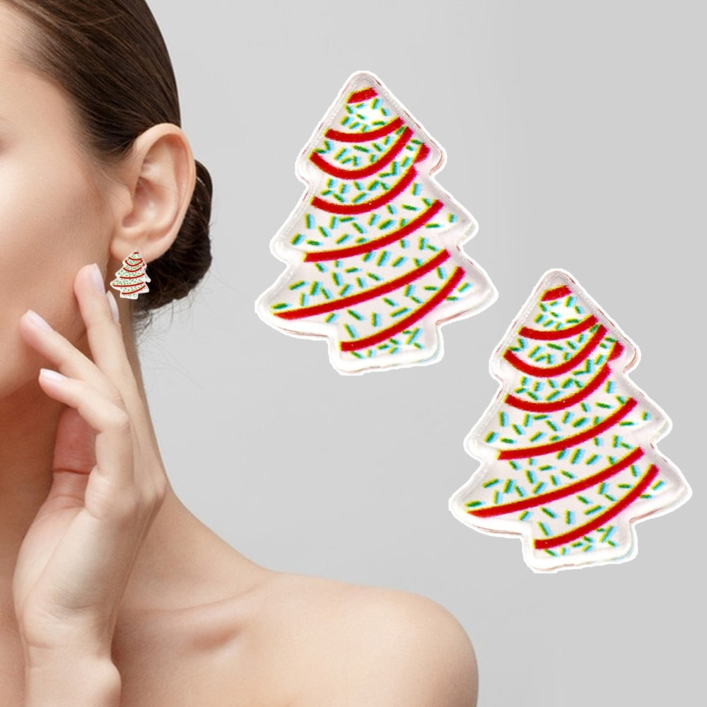 1 Pair Ear Studs Mini Fun Hypoallergenic Cute Acrylic Gift Fashion Jewelry Christmas Tree Shaped Women Earrings for Image 2