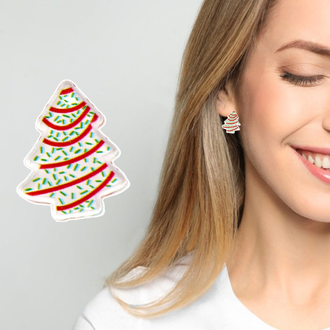 1 Pair Ear Studs Mini Fun Hypoallergenic Cute Acrylic Gift Fashion Jewelry Christmas Tree Shaped Women Earrings for Image 3