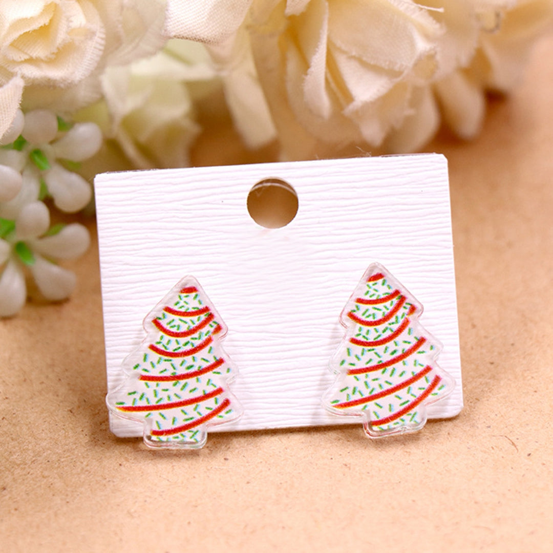 1 Pair Ear Studs Mini Fun Hypoallergenic Cute Acrylic Gift Fashion Jewelry Christmas Tree Shaped Women Earrings for Image 4