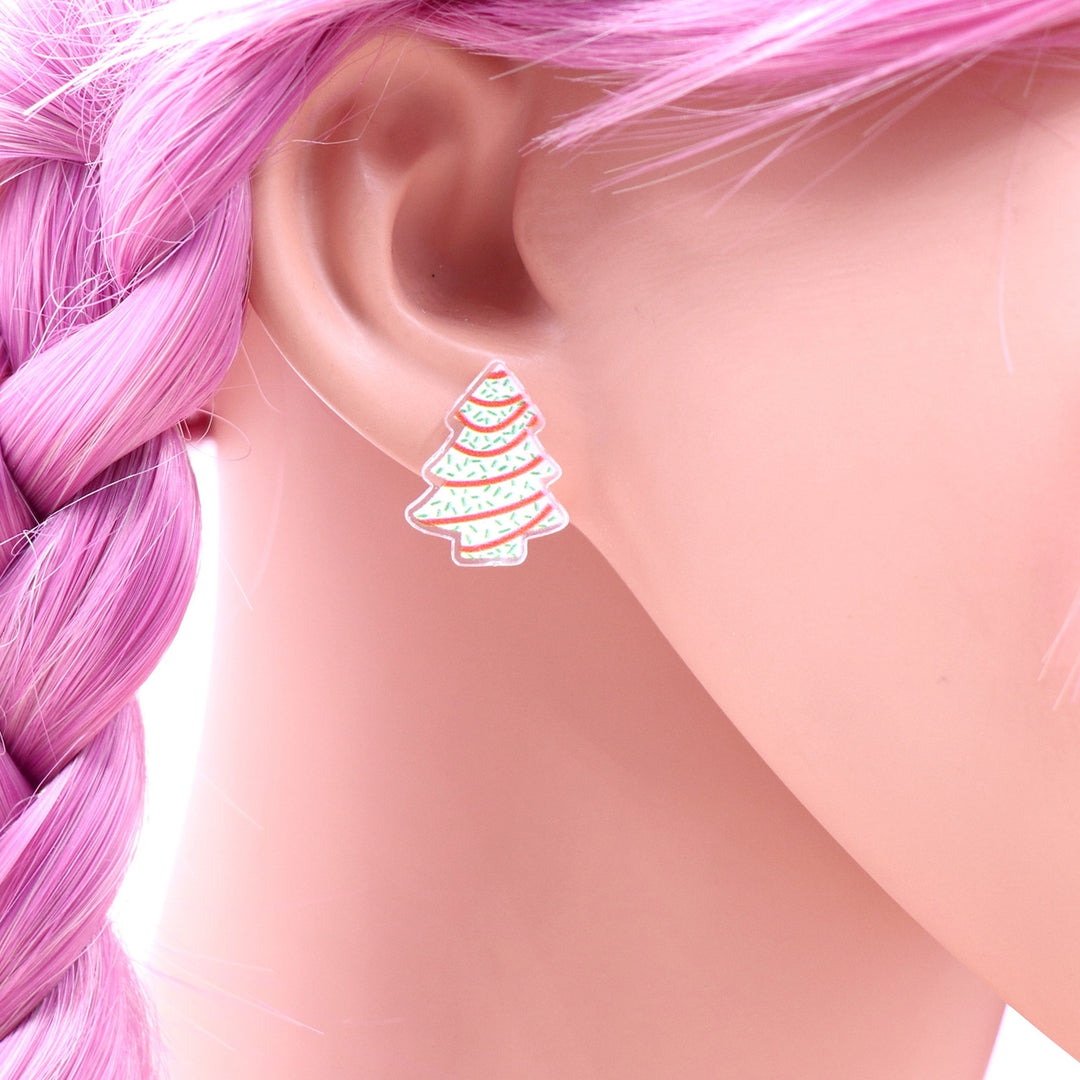 1 Pair Ear Studs Mini Fun Hypoallergenic Cute Acrylic Gift Fashion Jewelry Christmas Tree Shaped Women Earrings for Image 7