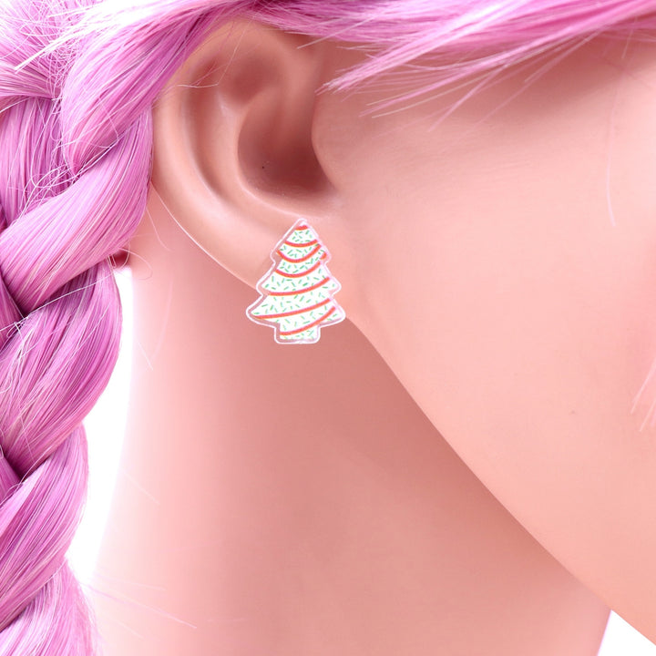 1 Pair Ear Studs Mini Fun Hypoallergenic Cute Acrylic Gift Fashion Jewelry Christmas Tree Shaped Women Earrings for Image 7