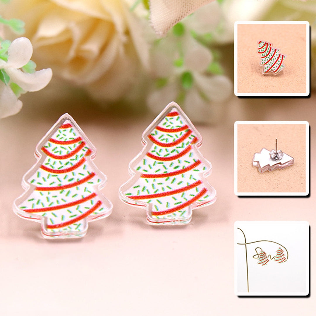 1 Pair Ear Studs Mini Fun Hypoallergenic Cute Acrylic Gift Fashion Jewelry Christmas Tree Shaped Women Earrings for Image 8