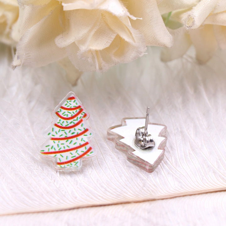 1 Pair Ear Studs Mini Fun Hypoallergenic Cute Acrylic Gift Fashion Jewelry Christmas Tree Shaped Women Earrings for Image 9