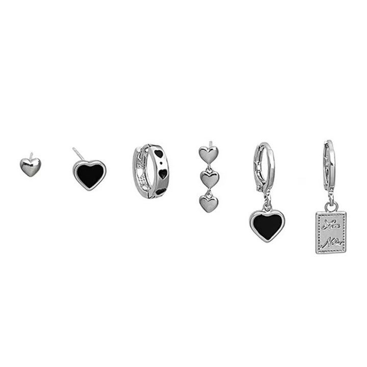 1 Set Women Earrings Sweet Cool Gothic Multi-styles Elegant Gift Alloy Love Heart Shaped Hoop Dangle Stud Earrings Kit Image 3