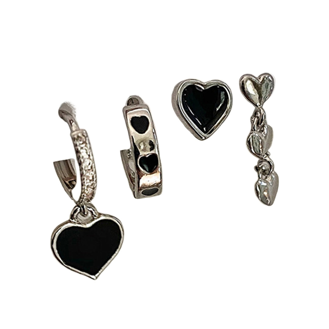 1 Set Women Earrings Sweet Cool Gothic Multi-styles Elegant Gift Alloy Love Heart Shaped Hoop Dangle Stud Earrings Kit Image 4