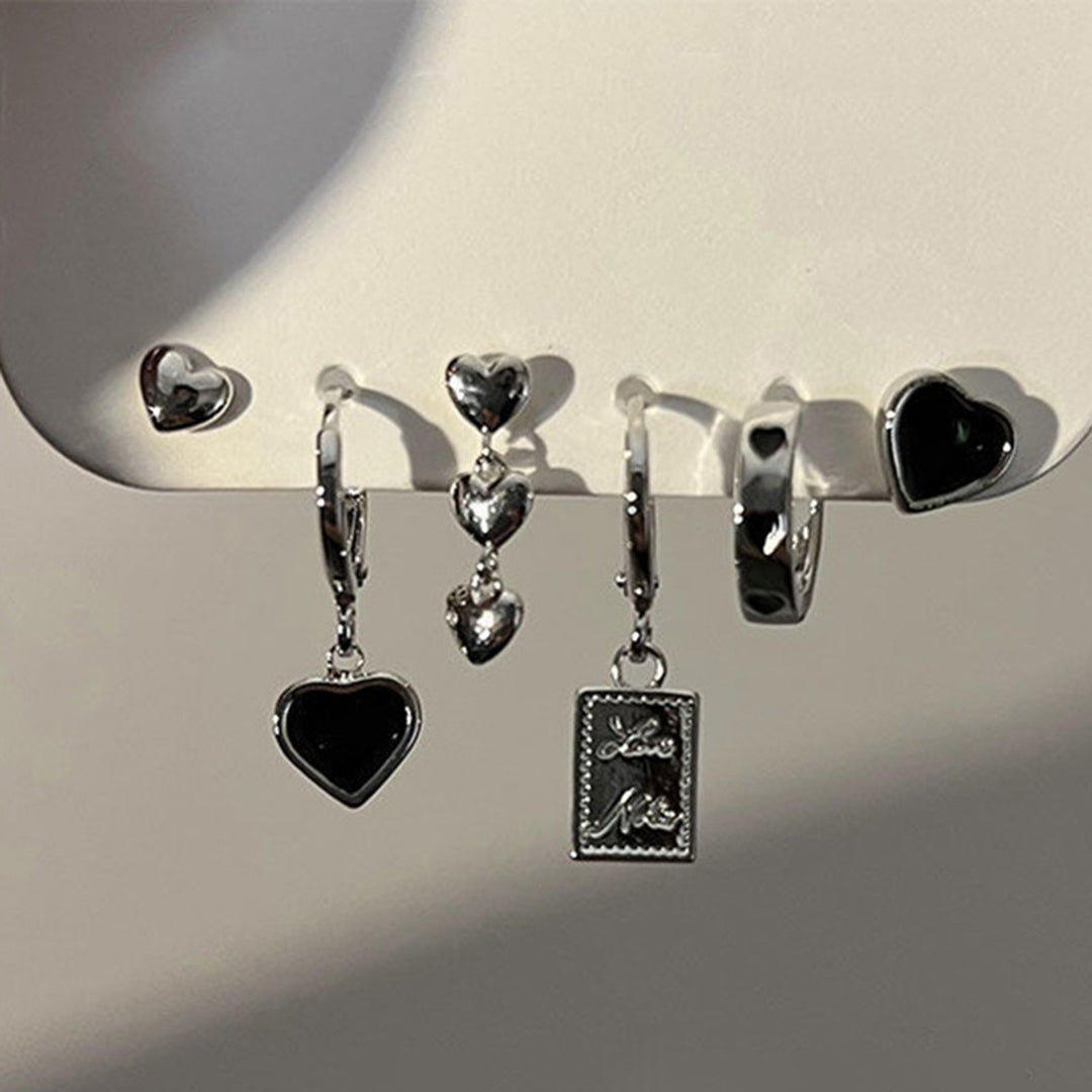 1 Set Women Earrings Sweet Cool Gothic Multi-styles Elegant Gift Alloy Love Heart Shaped Hoop Dangle Stud Earrings Kit Image 9