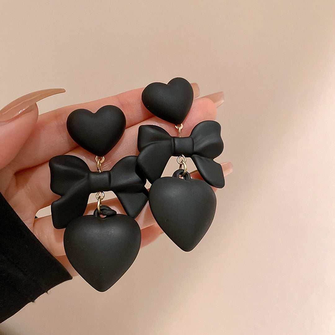 1 Pair Stud Earrings Gothic Retro Exaggerated Elegant Gift Fashion Jewelry Black Heart Bowknot Pendant Drop Earrings for Image 1
