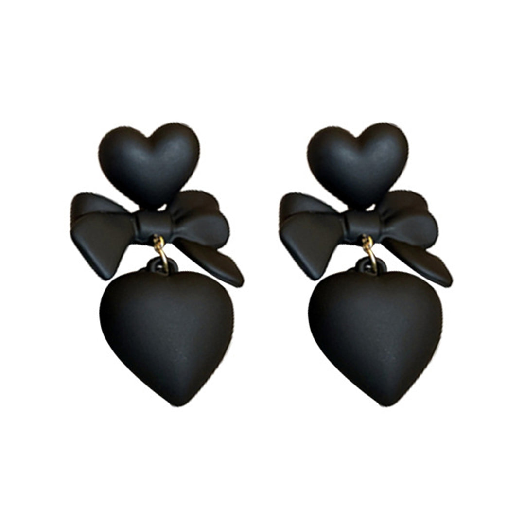 1 Pair Stud Earrings Gothic Retro Exaggerated Elegant Gift Fashion Jewelry Black Heart Bowknot Pendant Drop Earrings for Image 4
