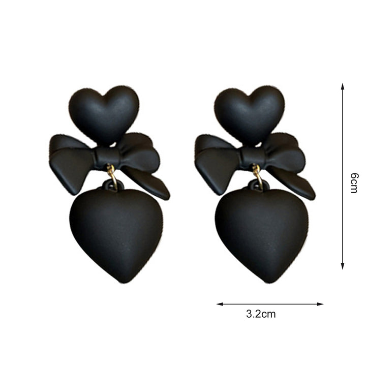 1 Pair Stud Earrings Gothic Retro Exaggerated Elegant Gift Fashion Jewelry Black Heart Bowknot Pendant Drop Earrings for Image 6