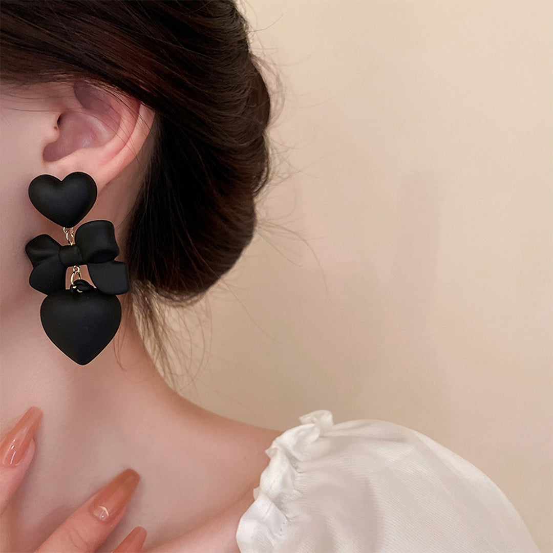 1 Pair Stud Earrings Gothic Retro Exaggerated Elegant Gift Fashion Jewelry Black Heart Bowknot Pendant Drop Earrings for Image 9