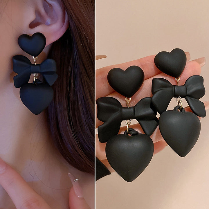 1 Pair Stud Earrings Gothic Retro Exaggerated Elegant Gift Fashion Jewelry Black Heart Bowknot Pendant Drop Earrings for Image 10