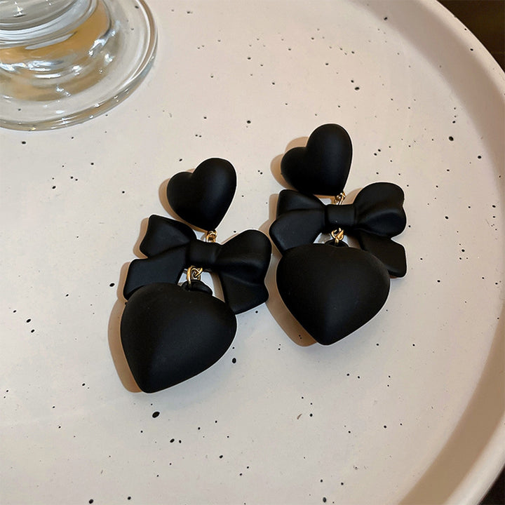 1 Pair Stud Earrings Gothic Retro Exaggerated Elegant Gift Fashion Jewelry Black Heart Bowknot Pendant Drop Earrings for Image 11