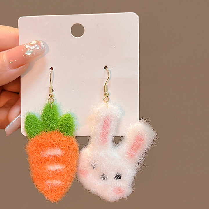 1 Pair Pendant Earrings Sweet Asymmetric Funny Winter Autumn Cute Rabbit Carrot Hook Earrings Jewelry Accessory Image 1