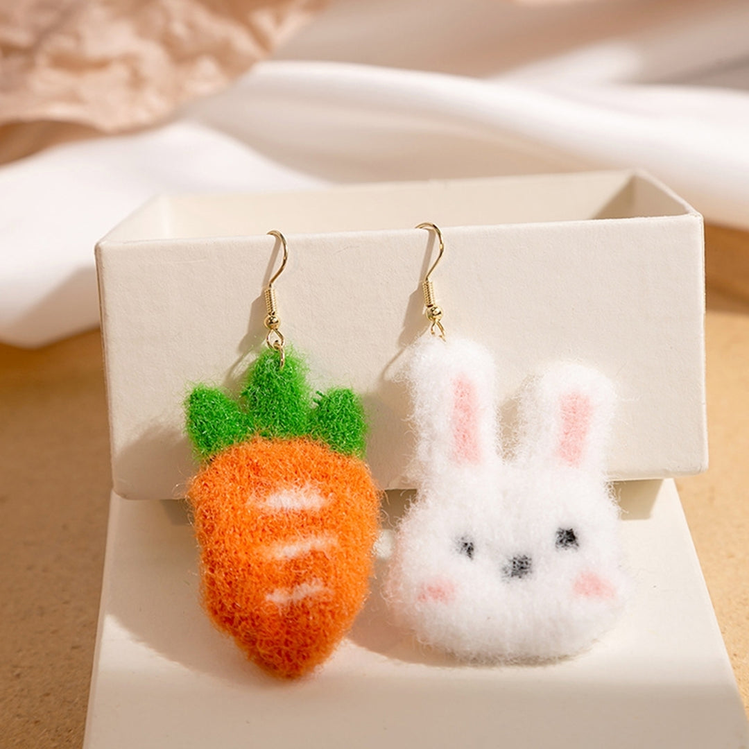 1 Pair Pendant Earrings Sweet Asymmetric Funny Winter Autumn Cute Rabbit Carrot Hook Earrings Jewelry Accessory Image 2