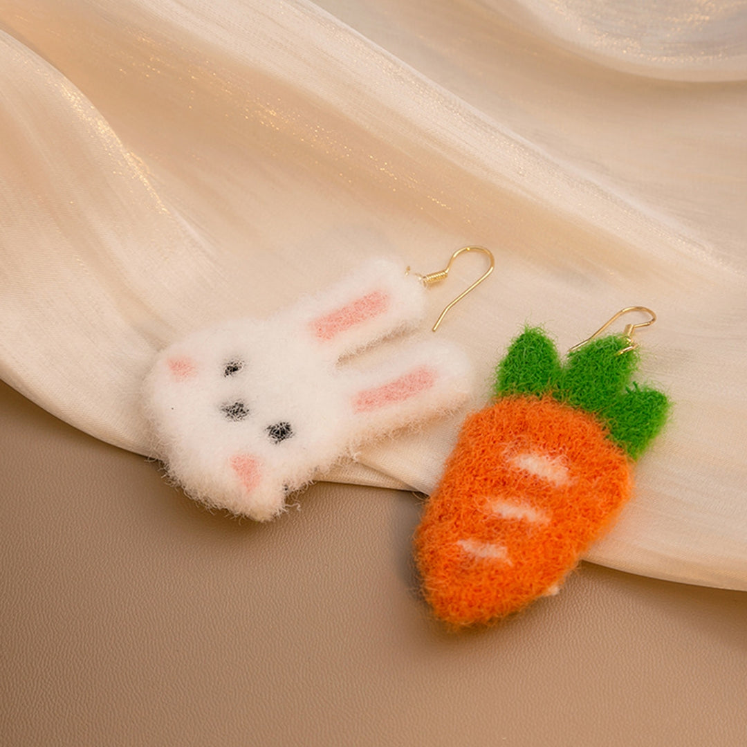 1 Pair Pendant Earrings Sweet Asymmetric Funny Winter Autumn Cute Rabbit Carrot Hook Earrings Jewelry Accessory Image 3