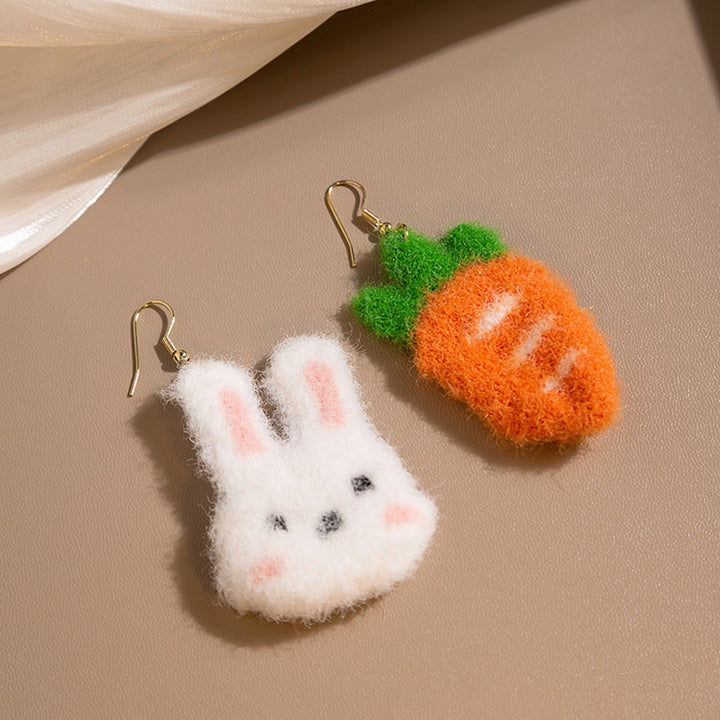 1 Pair Pendant Earrings Sweet Asymmetric Funny Winter Autumn Cute Rabbit Carrot Hook Earrings Jewelry Accessory Image 4