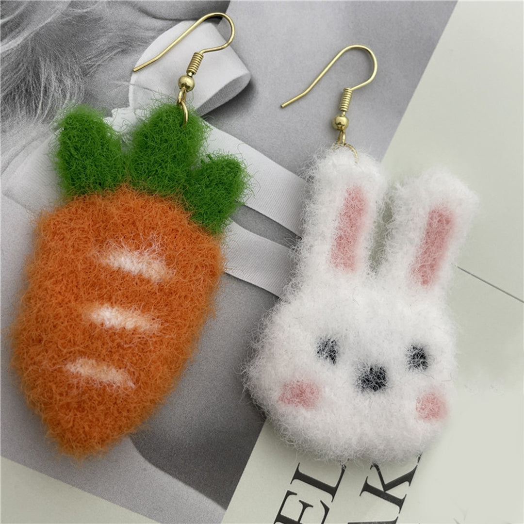 1 Pair Pendant Earrings Sweet Asymmetric Funny Winter Autumn Cute Rabbit Carrot Hook Earrings Jewelry Accessory Image 7