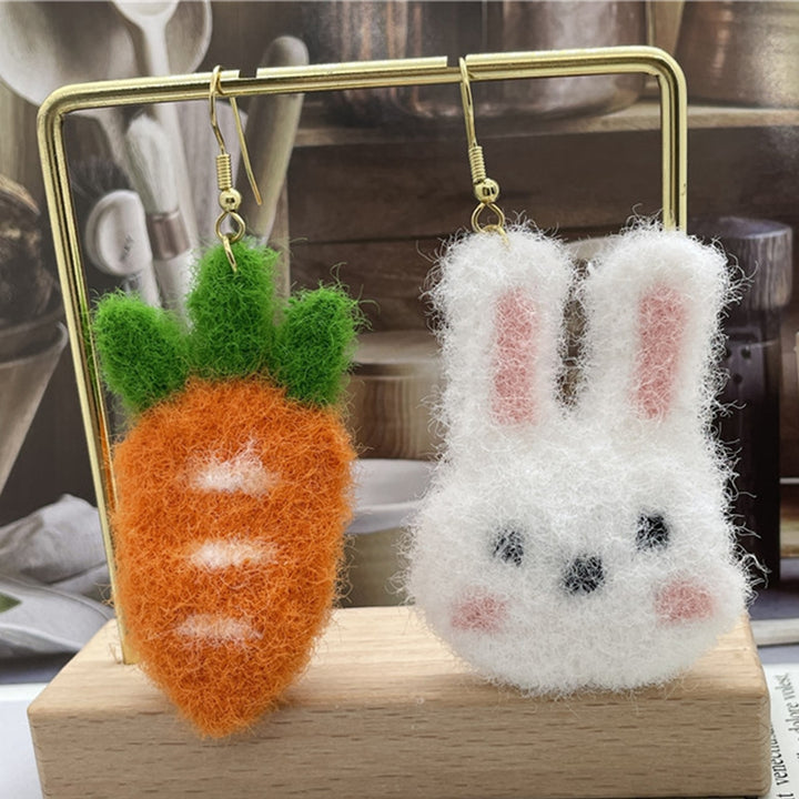 1 Pair Pendant Earrings Sweet Asymmetric Funny Winter Autumn Cute Rabbit Carrot Hook Earrings Jewelry Accessory Image 8