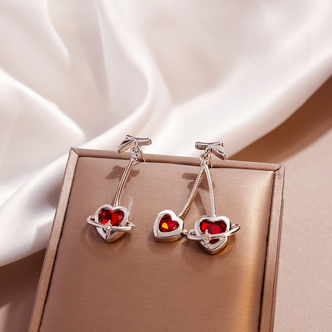 1 Pair Pendant Earrings Asymmetric Geometric Splicing Fashion Love Heart Red Rhinestone Ear Studs Jewelry Accessory Image 1