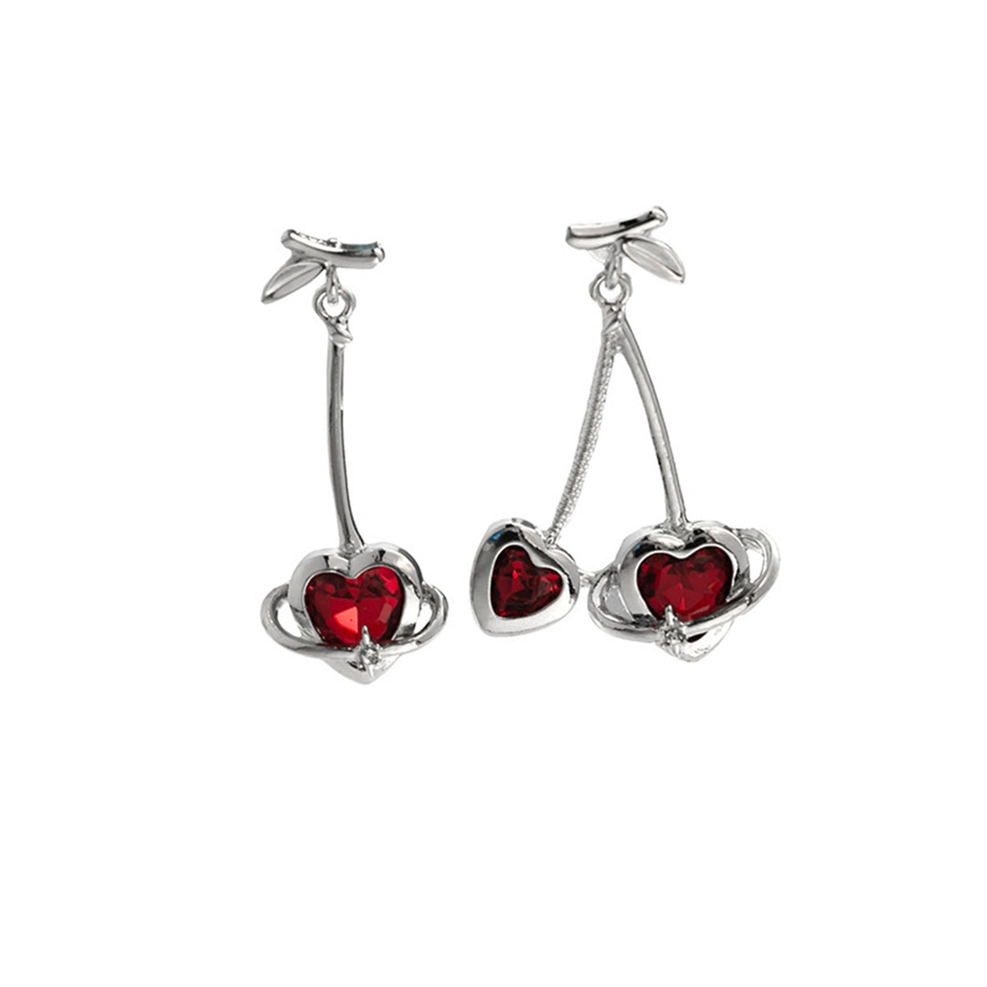 1 Pair Pendant Earrings Asymmetric Geometric Splicing Fashion Love Heart Red Rhinestone Ear Studs Jewelry Accessory Image 4