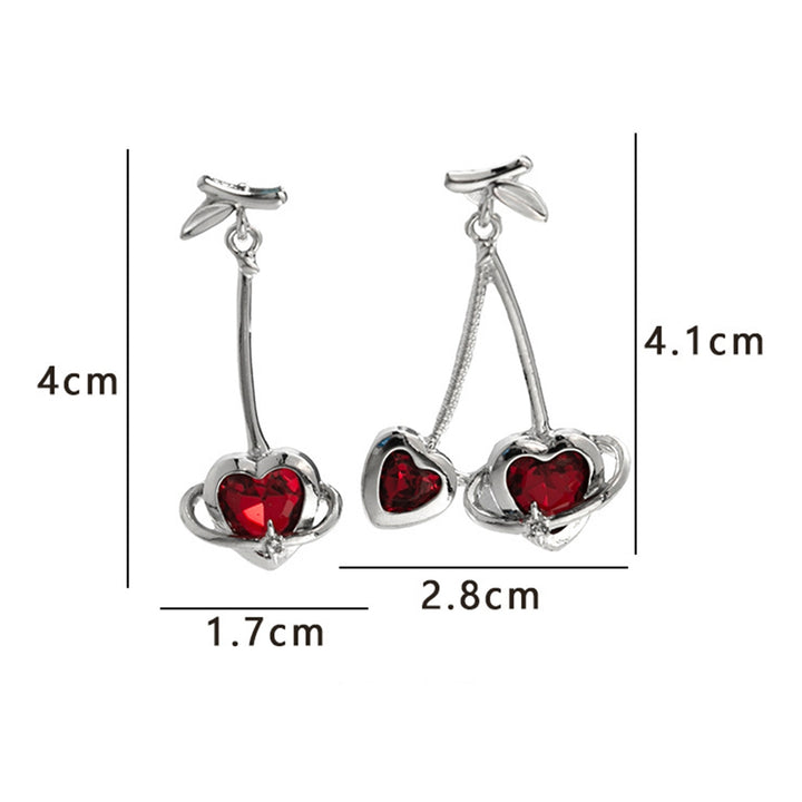 1 Pair Pendant Earrings Asymmetric Geometric Splicing Fashion Love Heart Red Rhinestone Ear Studs Jewelry Accessory Image 6