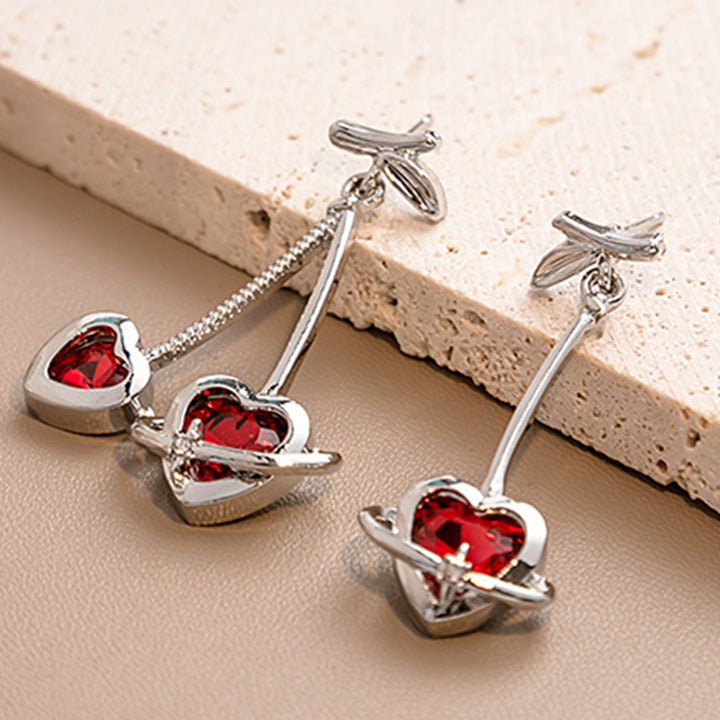 1 Pair Pendant Earrings Asymmetric Geometric Splicing Fashion Love Heart Red Rhinestone Ear Studs Jewelry Accessory Image 8
