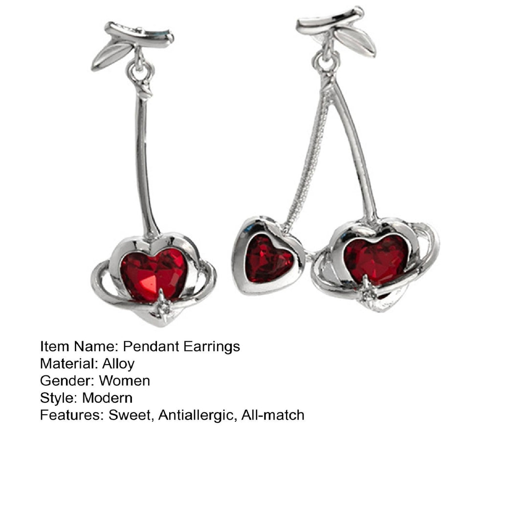 1 Pair Pendant Earrings Asymmetric Geometric Splicing Fashion Love Heart Red Rhinestone Ear Studs Jewelry Accessory Image 9